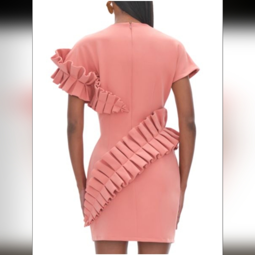 Andrea Iyamah Asymmetrical Pink Ruffle Dress